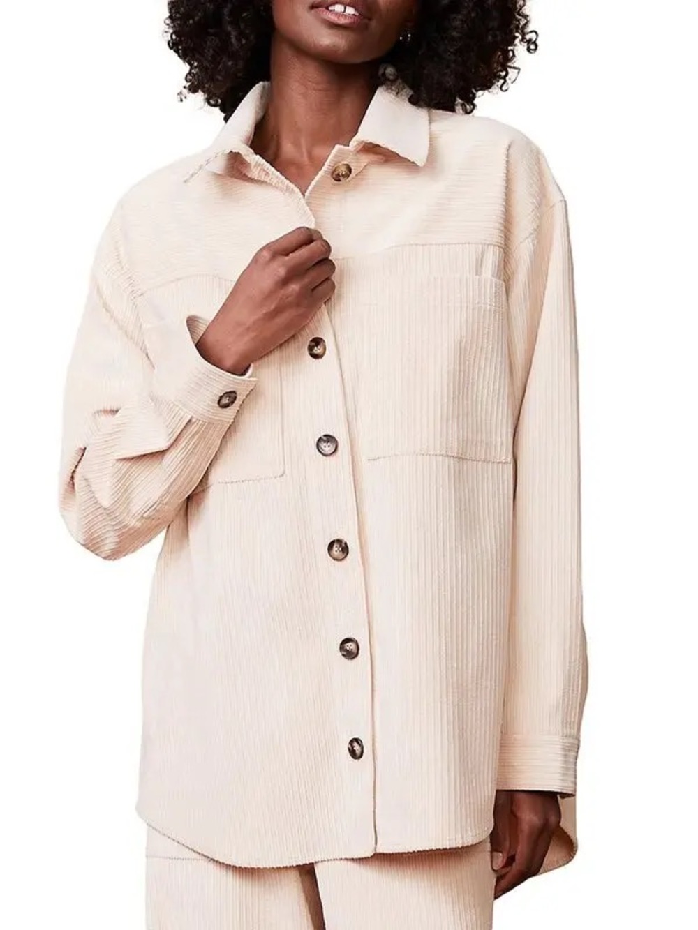 Monrow Corduroy Oversized Shacket in Light Taupe, Size L, NWT
